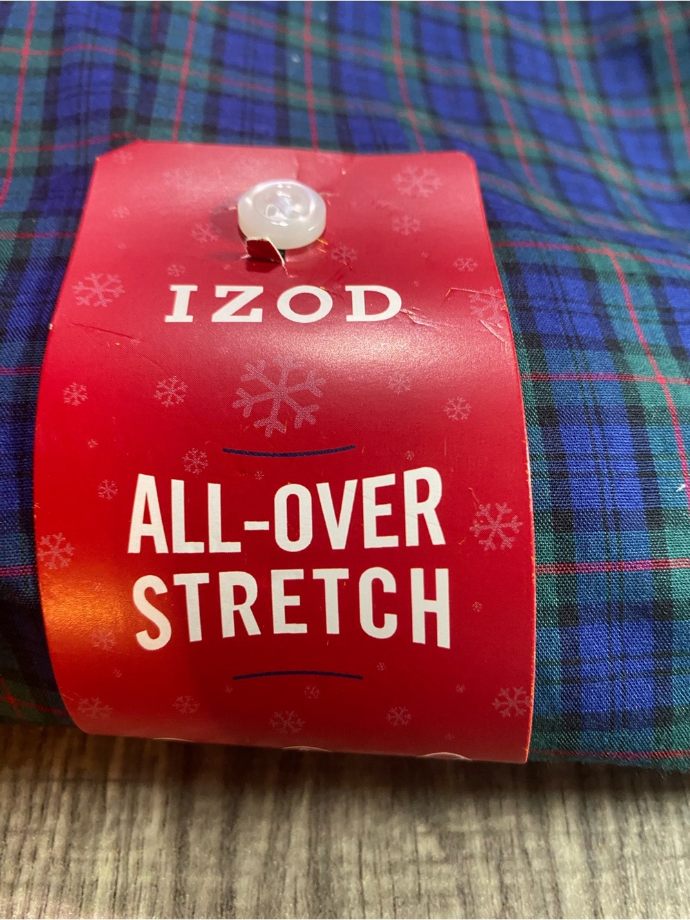IZOD Men's Blue Green Plaid Button-Down Shirt 18 - 35/36 - Picture 3 of 4